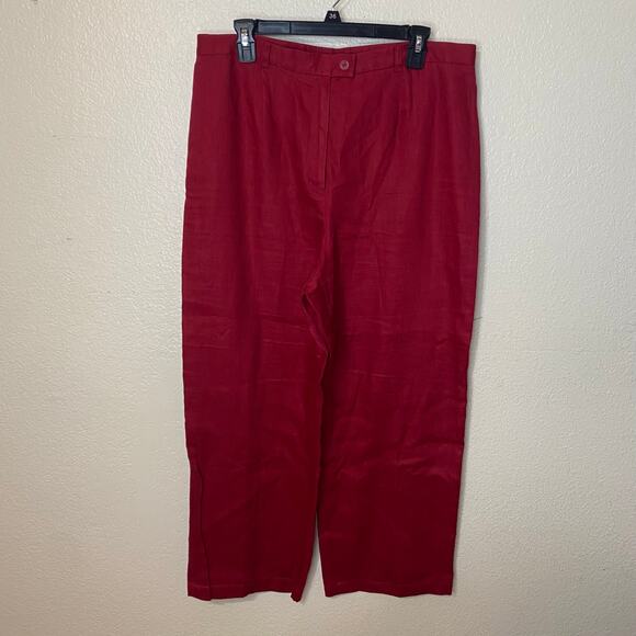Style & Co Vintage Cherry Red 100% Linen Wide Leg Trouser Pants Size 14 - Picture 1 of 10